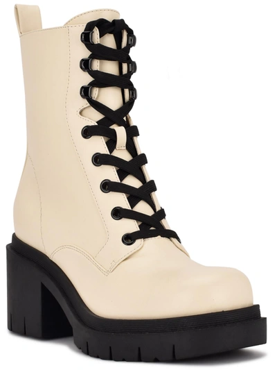 Nine West Womens Faux Leather Embossed Combat & Lace-up Boots In Multi