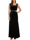 R & M Richards Womens Velvet Embellished Evening Dress In Black