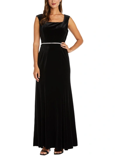 R & M Richards Womens Velvet Embellished Evening Dress In Black