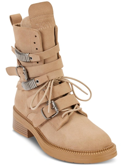 Dkny Ciara Womens Suede Lug Sole Combat & Lace-up Boots In Grey