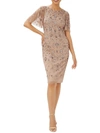 ADRIANNA PAPELL WOMENS EMBELLISHED MIDI COCKTAIL AND PARTY DRESS