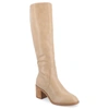 Journee Collection Wide Width Extra Wide Calf Womens Romilly Tru Comfort Foam Stacked Block Heel Round Toe Boots In Beige