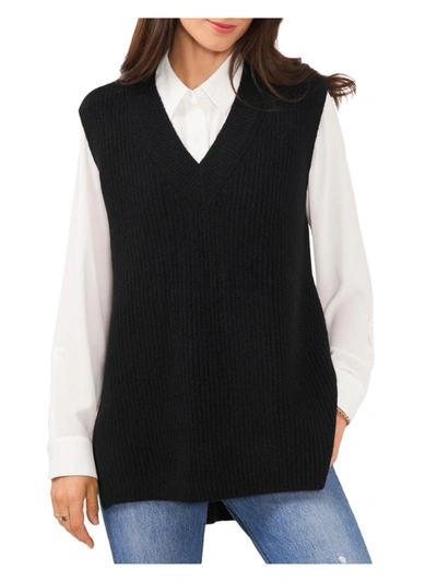 Vince Camuto Women's Shaker Vest V-neck With High Low Hem Sweater In Black