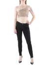 B DARLIN JUNIORS WOMENS MESH SEQUINED CROPPED