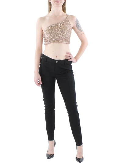 B Darlin Juniors Womens Mesh Sequined Cropped In Gold