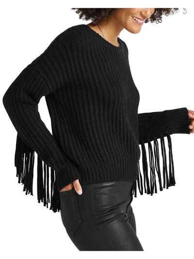Splendid Britain Womens Fringe Crewneck Pullover Sweater In Black