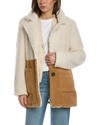 French Connection Colorblocked Teddy Coat In Beige