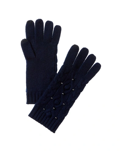 Forte Cashmere Pearl Cable Cashmere Gloves In Blue