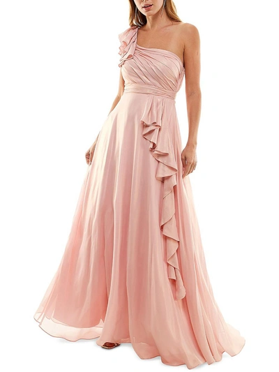 City Studio Womens Shimmer One Shoulder Evening Dress In Pink