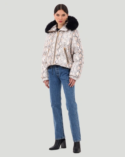 Gorski Printed Apres-ski Jacket With Detachable Toscana Shearling Lamb Hood Trim In Multi