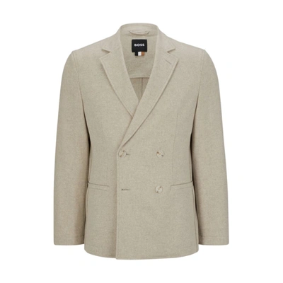 Hugo Boss All-gender Double-breasted Jacket In Melange Wool In White