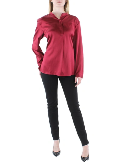 Eileen Fisher Plus Womens Silk Mandarin Collar Henley In Red