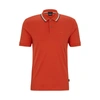Hugo Boss Slim-fit Polo Shirt In Cotton With Striped Collar In Dark Orange