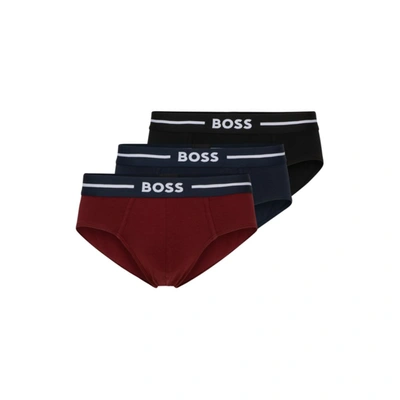 Hugo Boss Three-pack Of Stretch-cotton Briefs With Logo Waistband In Patterned