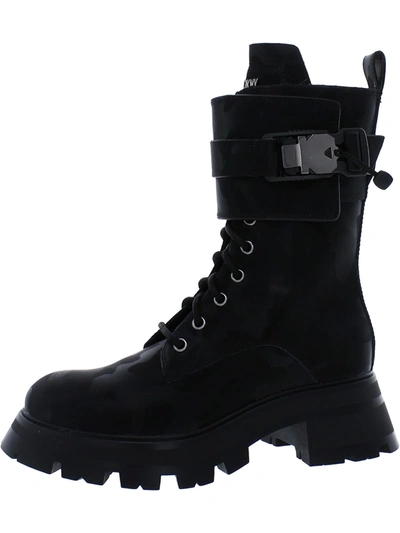 DKNY SAVA WOMENS LEATHER ZIPPER COMBAT & LACE-UP BOOTS