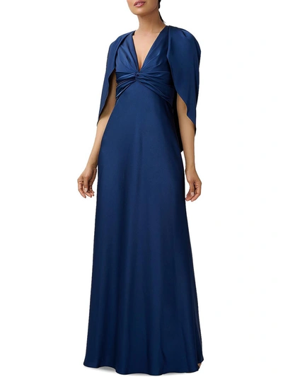 Aidan Mattox Womens Cape Sleeve Maxi Evening Dress In Blue