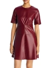 BAGATELLE WOMENS FAUX LEATHER SEAMED FIT & FLARE DRESS