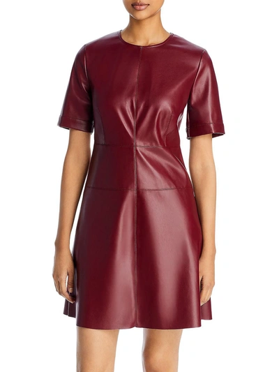 Bagatelle Womens Faux Leather Seamed Fit & Flare Dress In Red