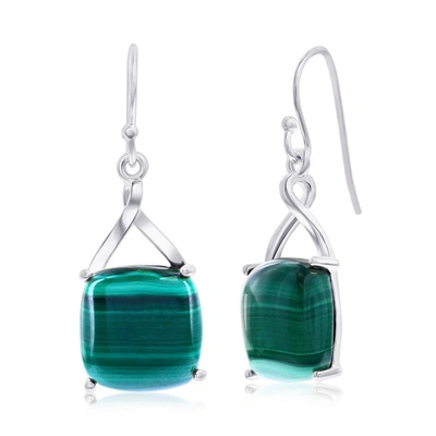 Simona Sterling Silver Or Gold Plated Over Sterling Silver Square Malachite Earrings In Green