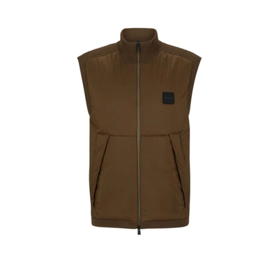 Hugo Boss Regular-fit Gilet With Logo Patch In Light Green