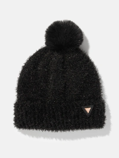 Guess Factory Metallic Knit Pom Beanie In Black