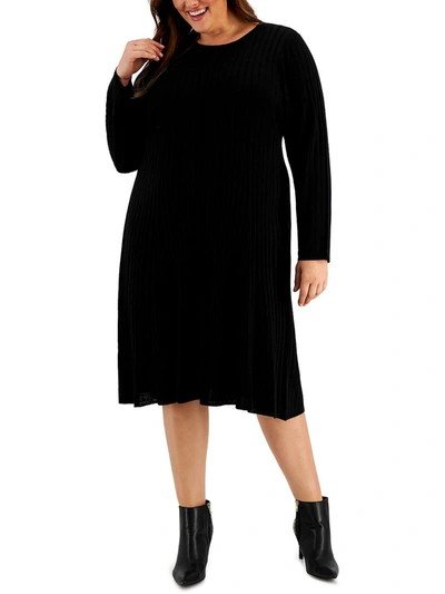 Calvin Klein Plus Womens Knit Ribbed Sweaterdress In Black