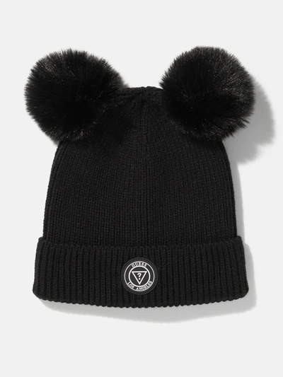 Guess Factory Double Pom Beanie In Black