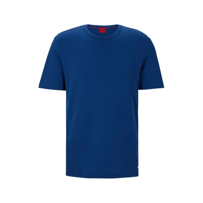 Hugo Pima-cotton Regular-fit T-shirt With Contrast Logo In Dark Blue