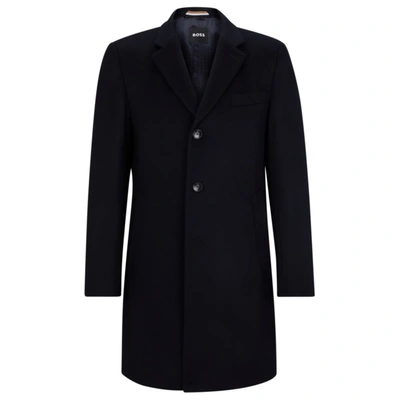 Hugo Boss Slim-fit Coat In Virgin Wool And Cashmere In Dark Blue