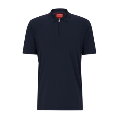 Hugo Cotton-blend Polo Shirt With Zip Placket In Blue