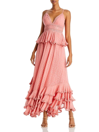 Rococo Sand Womens Chiffon Metallic Maxi Dress In Peach