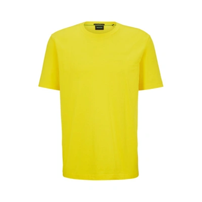 Hugo Boss Regular-fit T-shirt In Stretch Cotton With Side Tape In Yellow
