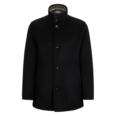 Hugo Boss Relaxed-fit Coat In Virgin Wool And Cashmere In Black