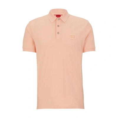 Hugo Cotton-piqu Slim-fit Polo Shirt With Logo Badge In Light Red