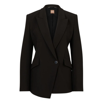 Hugo Boss Regular-fit Jacket In Stretch Fabric With Asymmetric Front In Black