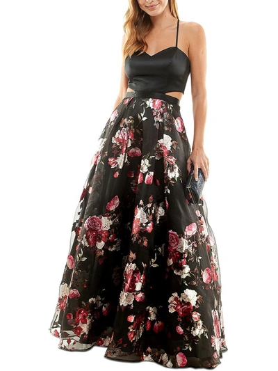 Crystal Doll Juniors Womens Floral Open Back Evening Dress In Multi