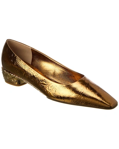 Ferragamo Riace Leather Pump In Gold