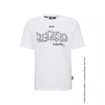 Hugo Boss Women's Boss X Keith Haring Gender-neutral T-shirt With Special Logo Artwork In White