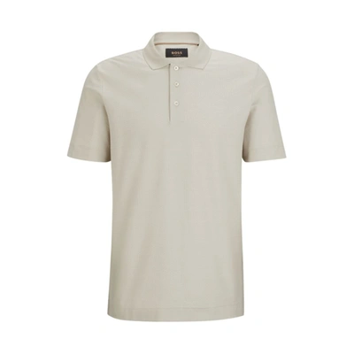 Hugo Boss Regular-fit Polo Shirt In Cotton And Silk In Light Beige