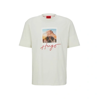 Hugo Cotton-jersey T-shirt With Animal Print And Logo In Light Grey