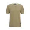 Hugo Boss Slim-fit T-shirt In Structured Cotton With Double Collar In Green