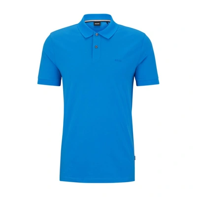 Hugo Boss Polo Shirt With Embroidered Logo In Blue