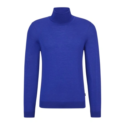 Hugo Boss Slim-fit Rollneck Sweater In Virgin Wool In Dark Purple