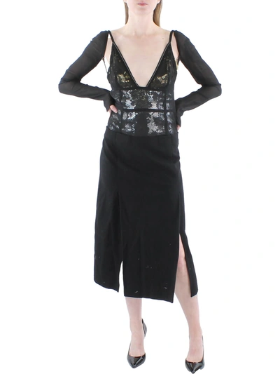 Victoria Beckham Sequined Wool-paneled Midi Dress In Black