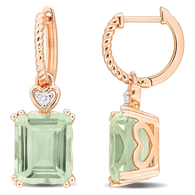 Mimi & Max 6 3/8ct Tgw Octagon-cut Green Quartz White Topaz Heart Earrings In Rose Plated Sterling Silver