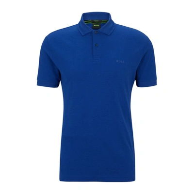 Hugo Boss Cotton-piqu Polo Shirt With Tonal Logo In Blue