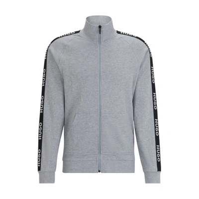Hugo Relaxed-fit Jacket In Cotton With Logo Tape In Grey
