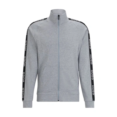 Hugo Boss Relaxed-fit Jacket In Cotton With Logo Tape In Grey
