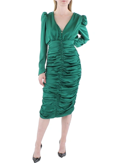 Beulah Womens Ruched Button Neck Midi Dress In Green