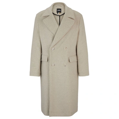 Hugo Boss All-gender Relaxed-fit Coat In Wool In White